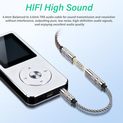 SinLoon 4.4mm Female to 3.5mm TRS Male Audio Adapter Cable, Gold Plated OFC Braided Converter, Balanced to Unbalanced for HiFi DAP Headphone Amplifier (Cool Grey)