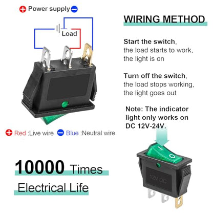 5 Pack KCD3 DC 12V-24V 30A Green LED Boat Rocker Toggle Switch - color: Green, size: DC 12V-24V 30A - Not Pre-Wired