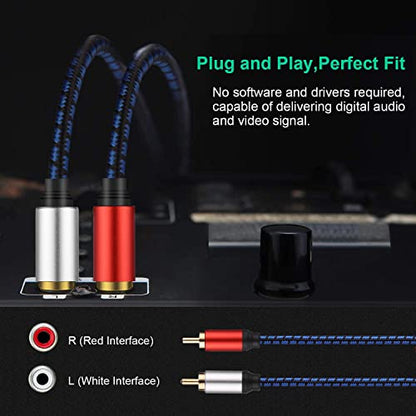 RCA Cables 3.3ft - 2RCA Audio Cable Nylon Braided, Double Shielded 2RCA to 2RCA Audio Cable for Home Theater, HDTV, Amplifiers, Hi-Fi Systems, Speakers. - size: 3 Ft