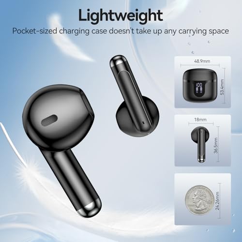 Wireless Earbuds, Bluetooth 5.4 Headphones HiFi Stereo with 4 HD Mic, 50H Playtime Bluetooth Earbuds with Dual LED Display, IPX7 Waterproof Wireless Earphones, Touch Control Ear Buds,USB-C, Black