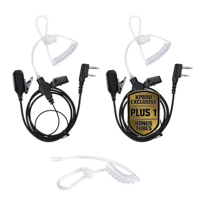 2-Pack Acoustic Tube Earpiece Compatible with Baofeng UV-5R UV-32 | K-type 2-pin headset with mic and PTT; compatible with UV-82, BF-888S, BF-F8HP, H-777 and select Kenwood radios; bonus tube