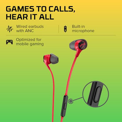 HyperX Cloud Earbuds II – 14mm Drivers, Four Eartips, Hard-Shell Carrying Case, Low-Profile 90° Plug, 3.5mm Plug, Built-in Microphone, Multi-Function Button, PC, Mobile, Nintendo Switch – Red - color: Red