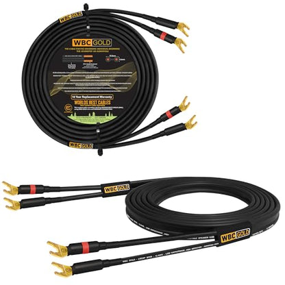 WORLDS BEST CABLES 30 Foot WBC-GOLD-LOCAP-SPKR-12 AWG - Low-Capacitance - Low-Inductance - High Purity OFC - Audiophile HiFi Speaker Cable Pair with Eminence Gold Spade Plugs - size: 30 FT, style: 2 Cables - Spade-Spade