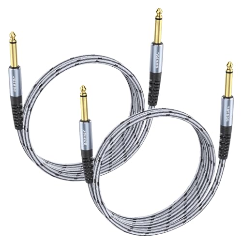 JOLGOO 1/4 Inch Guitar Instrument Cable 3.3 FT 2-Pack, 1/4 inch TS Guitar Cable, Quarter inch Cable, for Electric Guitar, Bass, Keyboard, Mixer, Amplifier, Speaker, Electric Mandolin - color: Grey, size: 3.3 Feet, style: TS Mono Cable 2-Pack
