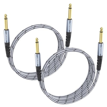 JOLGOO 1/4 Inch Guitar Instrument Cable 3.3 FT 2-Pack, 1/4 inch TS Guitar Cable, Quarter inch Cable, for Electric Guitar, Bass, Keyboard, Mixer, Amplifier, Speaker, Electric Mandolin - color: Grey, size: 3.3 Feet, style: TS Mono Cable 2-Pack