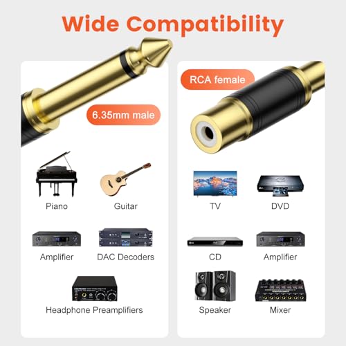 VANAUX 4-Pack RCA to 1/4 Inch Audio Adapter, 6.35mm TS Mono Plug Male to RCA Female Connectors, Gold-Plated - size: 4PCS-black, style: RCA Female to 1/4 Inch Male