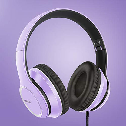 LORELEI X8 Over-Ear Wired Headphones with Microphone with 1.45m-Tangle-Free Nylon Line&3.5mm Plug,Lightweight Foldable & Portable Headphones for Smartphone,Tablet,Computer,Mp3/4(Dark Purple) - color: Dark Purple