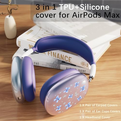 Silicone Case Cover for AirPods Max Headphones, Clear Blue Bow Soft TPU Ear Cups Cover/Ear Pad Case Cover/Headband Cover for AirPods Max (2024/2020), Blue - color: Blue Bow_A/Blue