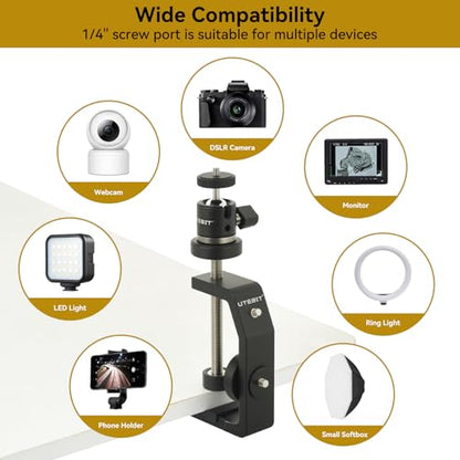 UTEBIT Super Clamp Mount with Mini Ball Head Mount, Black (90mm) - size: 90mm