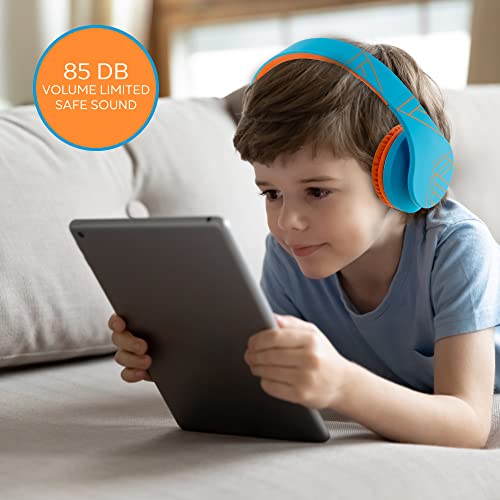 PowerLocus Kids Headphones Over-Ear, Bluetooth Wireless Headphones for Kids,with Microphone, Safe 85DB Volume Limited, Foldable with Carry Case, Audio Cable, Micro SD mode for Online Classes,PC,Phones - color: Blue/Orange