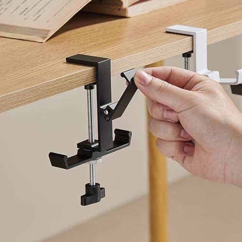 Heavyrain Desk Edge Hook Hanger, No Drilling Headphone Holder with 3 Hooks, Black Metal Clamp-On Organizer for Bags, Backpacks, Headsets (1, Black) - color: Black