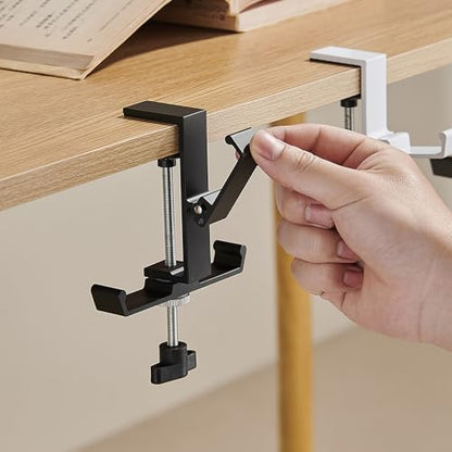 Heavyrain Desk Edge Hook Hanger, No Drilling Headphone Holder with 3 Hooks, Black Metal Clamp-On Organizer for Bags, Backpacks, Headsets (1, Black) - color: Black