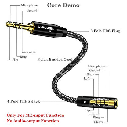 DUKABEL TRRS to TRS Adaptor, Microphone Adapter for Camera - 30CM | TRRS Female to TRS Male, for Camera, PC, TRRS Lav Microphones, ONLY for Microphone input, Not for Audio output - size: TRRS Female to TRS Male