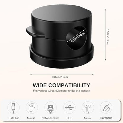6pcs Magnetic Cable Clips, 360° Swiveling Adhesive Cable Organizer - Compact Cable Holder for Desk, Nightstand, Car, Kitchen & Home Office - Charger Cord Holder Solution by MarLigavid (Black)