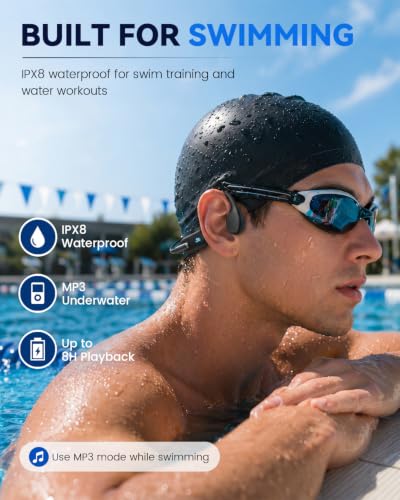 HIFI WALKER Swimming Headphones, IPX8 Waterproof, 32GB MP3, Bone Conduction | Waterproof headphones for swimming, underwater MP3 playback, Bluetooth 6.0 on land, up to 8H playback, open-ear fit