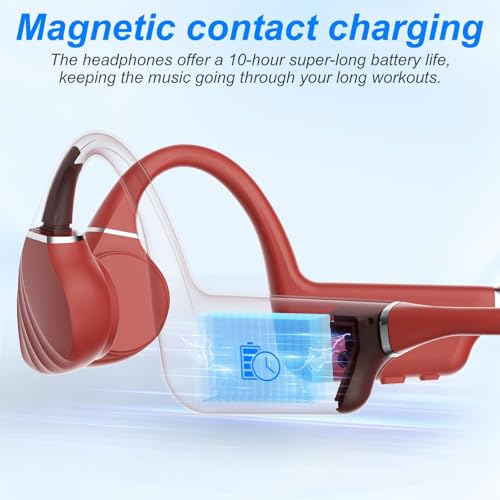 Bone Conduction Headphones - Bluetooth 5.4 & 32GB Memory MP3 Player IP68 Waterproof Headphones for Swimming, Bone Conduction with Mic Open Ear Running Headphone for Swimming, Running, Cycling (Red) - color: Red