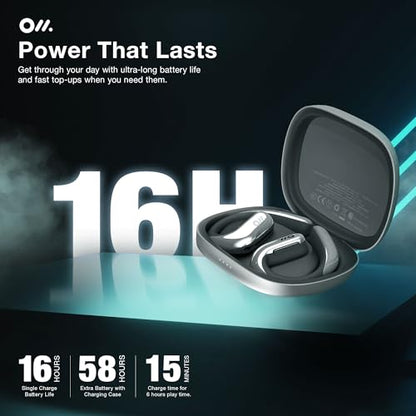 Oladance OWS Pro Open-Ear True Wireless Headphones, 16-Hour Playtime | Bluetooth 5.3, Dual-Device Connectivity, Amplifier Chip, Virtual Bass, Liquid Silicone, Titanium Frame, Comfortable Fit - color: Silver
