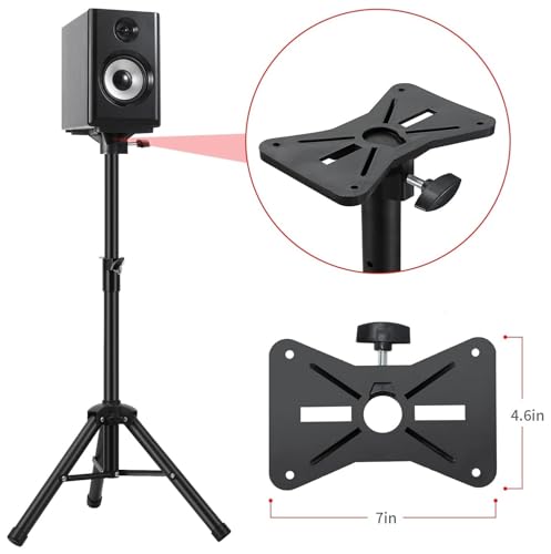 Universal Speaker Stand Tripod, Adjustable Height Range from 30 inches to 44 inches, can Support up to 100 pounds, Easy to Move, Strong Stability, Black Color
