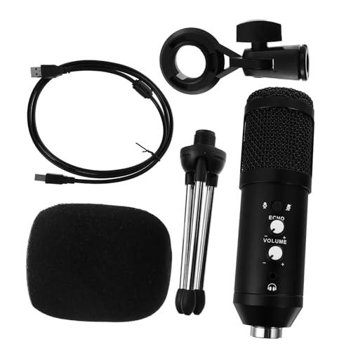 Cardioid USB Condenser Microphone with Tripod Stand and USB Cable Plug and Play Streaming Mic for Pc Laptop Adjustable Volume for Recording Broadcasting Video Conference