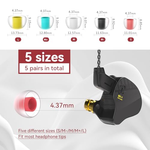 5 Pairs KBEAR 07 Ear Tips, KINBOOFI KZ ZS10 PRO Silicone IEM Eartips Earbuds for KZ ZST ZS10 PRO X AS10 AS24 ZSN ZSN PRO X ZSN PRO ZS10 PRO2 TANGZU WAN'ER CCZ DC02 DC01-PRO Wired Headphone（S/M/L）