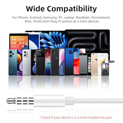Wired Earbuds Headphones for Chromebook ThinkPad Laptops,3.5mm Plug | Noise Cancelling Ear Buds with Microphone,3,5mm Jack Earphones for Kindle Fire Tablet/Samsung A14 A15/Switch PC School - color: White