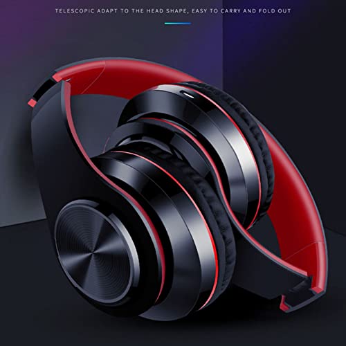 Wireless Bluetooth Headphones with Colorful LED Lights, Black Red | HiFi Stereo Sound,Light Weight,Foldable,Colorful Backlit,Rechageable,Over Ear Headset for PC/Travel/Class/Office/Kids/Adult - color: Black
