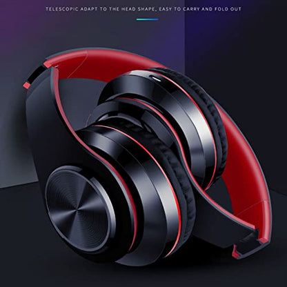Wireless Bluetooth Headphones with Colorful LED Lights, Black Red | HiFi Stereo Sound,Light Weight,Foldable,Colorful Backlit,Rechageable,Over Ear Headset for PC/Travel/Class/Office/Kids/Adult - color: Black