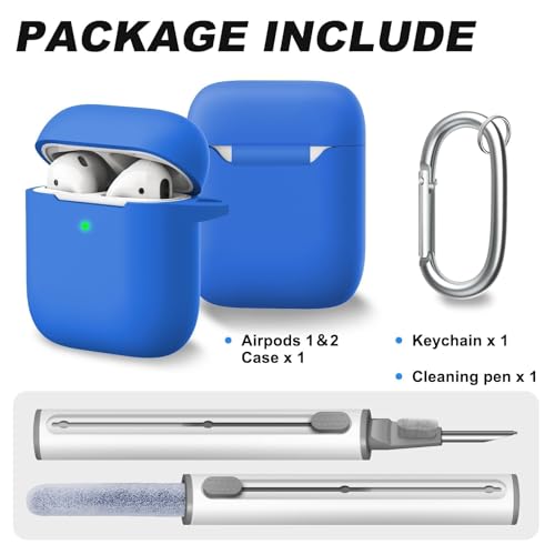 for AirPods Case Cover, Come with Clean Pen，Soft Silicone Protective Cover for Women Men Compatible with Apple AirPods 2nd 1st Generation Charging Case, Front LED Visible,Blue - color: Blue+pen