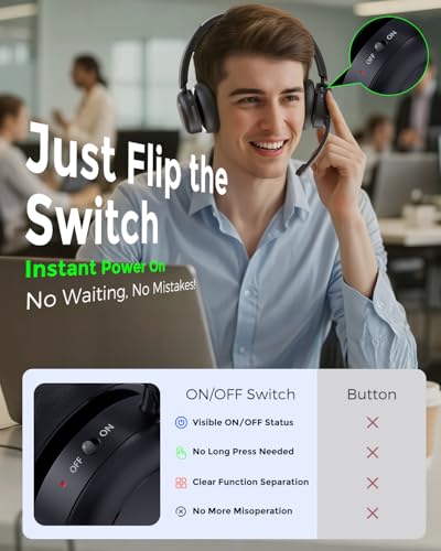 Bluetooth Headset, Wireless Headset with Mic for Work, Qualcomm Dongle, 5.4 Headsets with Microphone for Work, Wireless Noise Cancelling Headphones (Black)