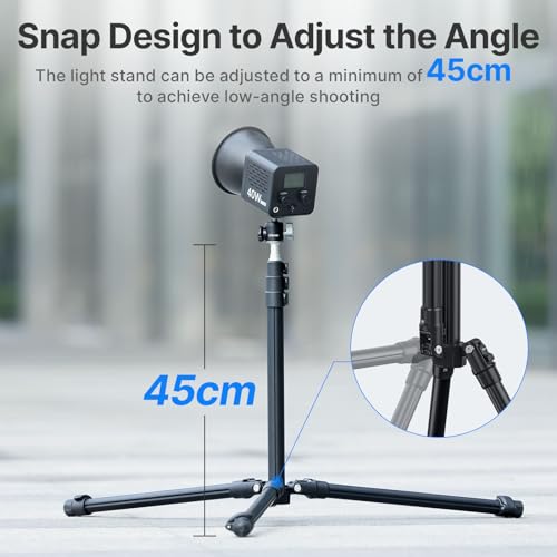 Ulanzi TT43 Extendable Photography Light Stand, Adjustable 6.23ft Aluminum Tripod, Reversible Portable Studio Lighting Tripod for Continute Output Lighting/Strobe Light/Webcams/Cameras/Softbox | 3KG Load, Reversible Portable Studio Lighting Tripods, For C