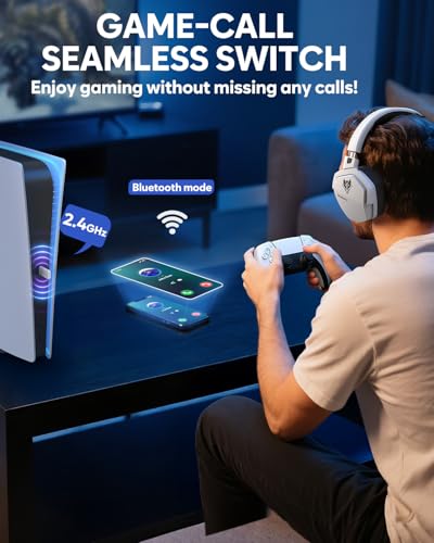 NUBWO Wireless Gaming Headset with Mic for Ps5 Ps4 PC, Zero Interference, 100-Hour Battery All-Day Play, 23ms Sync for Fortnite & Call of Duty/FPS Gamers, Triple Mode All Devices Compatible - White - color: White