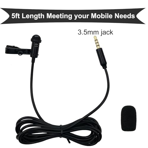 Lavalier Lapel Microphone Omnidirectional Condenser Mic Compatible with iPad Mac Android Smartphones for Podcast YouTube Vlogging Recording Noise Cancelling Mic,3.5mm Black 5ft