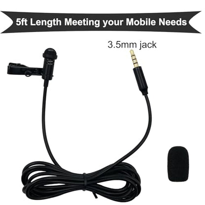 Lavalier Lapel Microphone Omnidirectional Condenser Mic Compatible with iPad Mac Android Smartphones for Podcast YouTube Vlogging Recording Noise Cancelling Mic,3.5mm Black 5ft