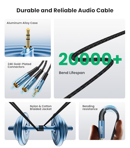Tisino 3.5mm TRS Aux to 2 RCA Audio Cable Adapter Aux Cable, 10FT/3m - size: 10 ft