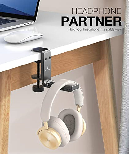 2 Pack Foldable Headphone Stand Hanger Holder, Aluminum Under Desk Clamp Hook Mount, Space-Saving Soundbar Stand with Universal Fit for Gaming PC Accessories