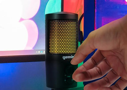 Gemini Sound GSM100USB PC Computer USB Condenser Microphone with RGB LED Lights Headphone Jack Volume and Background Noise Reduction Controls for Live Streaming Podcasting Chat Gaming Twitch Zoom