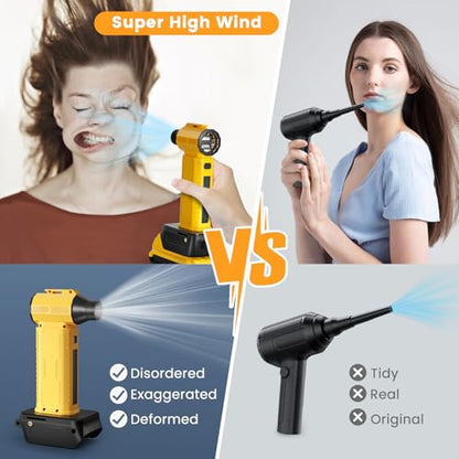 Compressed Air Duster Blower Electric 300000 RPM Power Compatible with Dewalt 20v Battery Turbo Fan Leaf Blower-No Canned for Cleaning car Snow Blowing (Yellow) (Battery NOT Include)