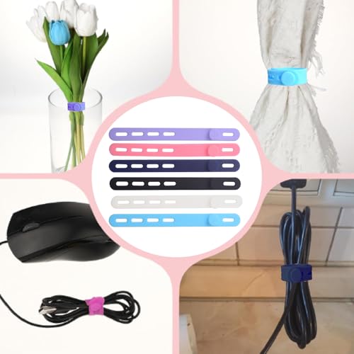 30Pcs Silicone Cable Ties, Reusable Cable Straps Wire Organizer Locking Buckles Data Cable Management Cord Organizer for Fastening Cords Wires Earphone Phone Chargers Appliances