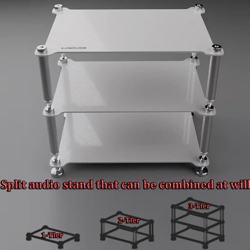 Desktop HiFi Audio Rack Metal Small AV Media Stand 3-Tier Desk Shelf Organizer Stereo Component Tower Cabinet Split Rack Holds for CD Record