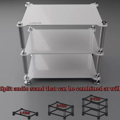 Desktop HiFi Audio Rack Metal Small AV Media Stand 3-Tier Desk Shelf Organizer Stereo Component Tower Cabinet Split Rack Holds for CD Record