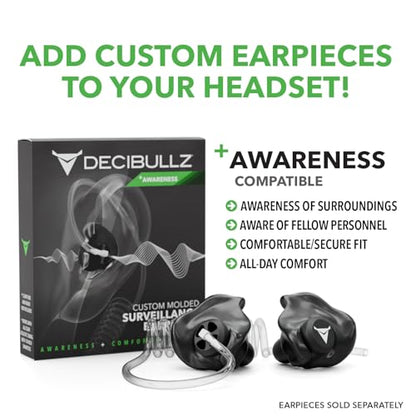 Decibullz 2-Way Surveillance Acoustic Tube Headset, M1 Earpiece Audio Set Compatible with Motorola 2-Pin (2.5mm & 3.5mm) M-Plug Jack Connector, Inline PTT Mic, Clear Coil - style: M1 2-Way Headset
