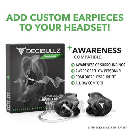 Decibullz 2-Way Surveillance Acoustic Tube Headset, M1 Earpiece Audio Set Compatible with Motorola 2-Pin (2.5mm & 3.5mm) M-Plug Jack Connector, Inline PTT Mic, Clear Coil - style: M1 2-Way Headset
