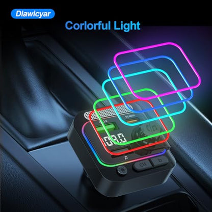 63W FM Transmitter Bluetooth Car Adapter, Wireless FM Bluetooth Transmitter | [PD 45W & QC3.0] Fast Charge, Deep Bass Player, Hands-Free Calling, Black - color: Black