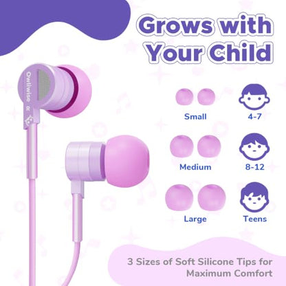 Owliwise USB C Kids Wired Earbuds with Case, mic, 85/94dB Volume Limited - color: Purple
