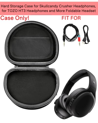 RAIACE Hard Storage Case Compatible with Skullcandy Crusher Over-Ear Headphones, for TOZO HT3 Headphones and More Foldable Headset, Travel Carrying Bag. (Case Only)-Black(Black Lining) - color: Black(Black Lining)