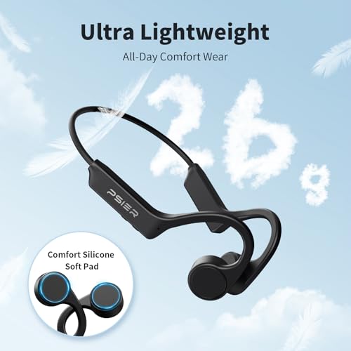 PSIER Bone Conduction Headphones, Bluetooth 5.4 Open Ear Headphones, 10H Playtime Bone Conduction Earbuds with Mic, IPX6 Waterproof Running Headphones for Hiking, Cycling, Gym (Black)