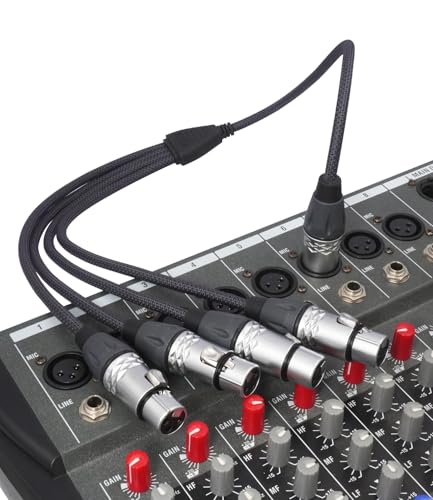 3Pin XLR 1 Male to 4 Female Splitter Cable 2Feet,4WAY XLR Four-Input and one-Output Parallel Connection Adapter,4 Microphone inputs Converted to 1 Output,4 in to 1 Out Aduio Splitter Cable - color: XLR 4F TO 1M-2FT