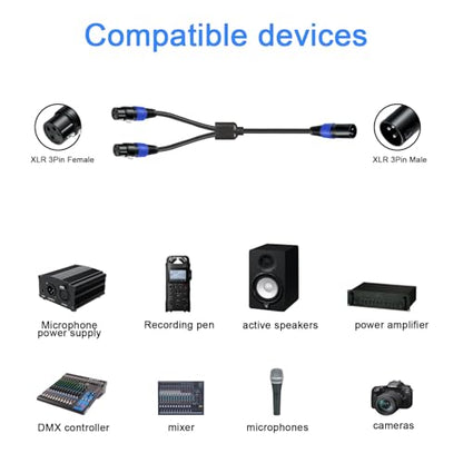 1 Pack XLR Splitter Cable 1.6 FT, 1 Male to 2 Female Patch Y Cable, Balanced Microphone Splitter Cord Audio Adaptor, Used for Microphone, Effector, Mixer, Equelizer, DMX LED, Amplifier, Guitar - size: 1.6 Foot, 1 Pack, style: 1 Male to 2 Female