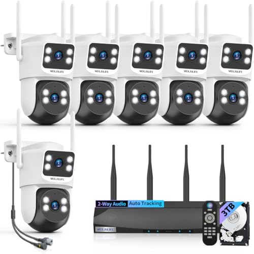 Wireless Security Camera System, 4MP PTZ WiFi Outdoor Video Surveillance | 350° PTZ Control, Color Night Vision, Motion Detection, 2-Way Audio, No Monthly Fee - size: 6-Cams 3TB HDD