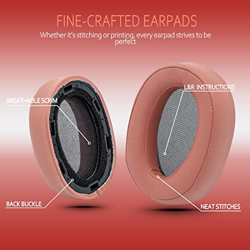 Krone Kalpasmos Replacement Earpads for Sony WH-H900N h.Ear on 2 & Sony MDR-100ABN Headphones, Sony Headphone Cushions Compatible with Sony 900N, Sony WH H900N earpads with Soft Foam Leather,Light Red - color: Light Red